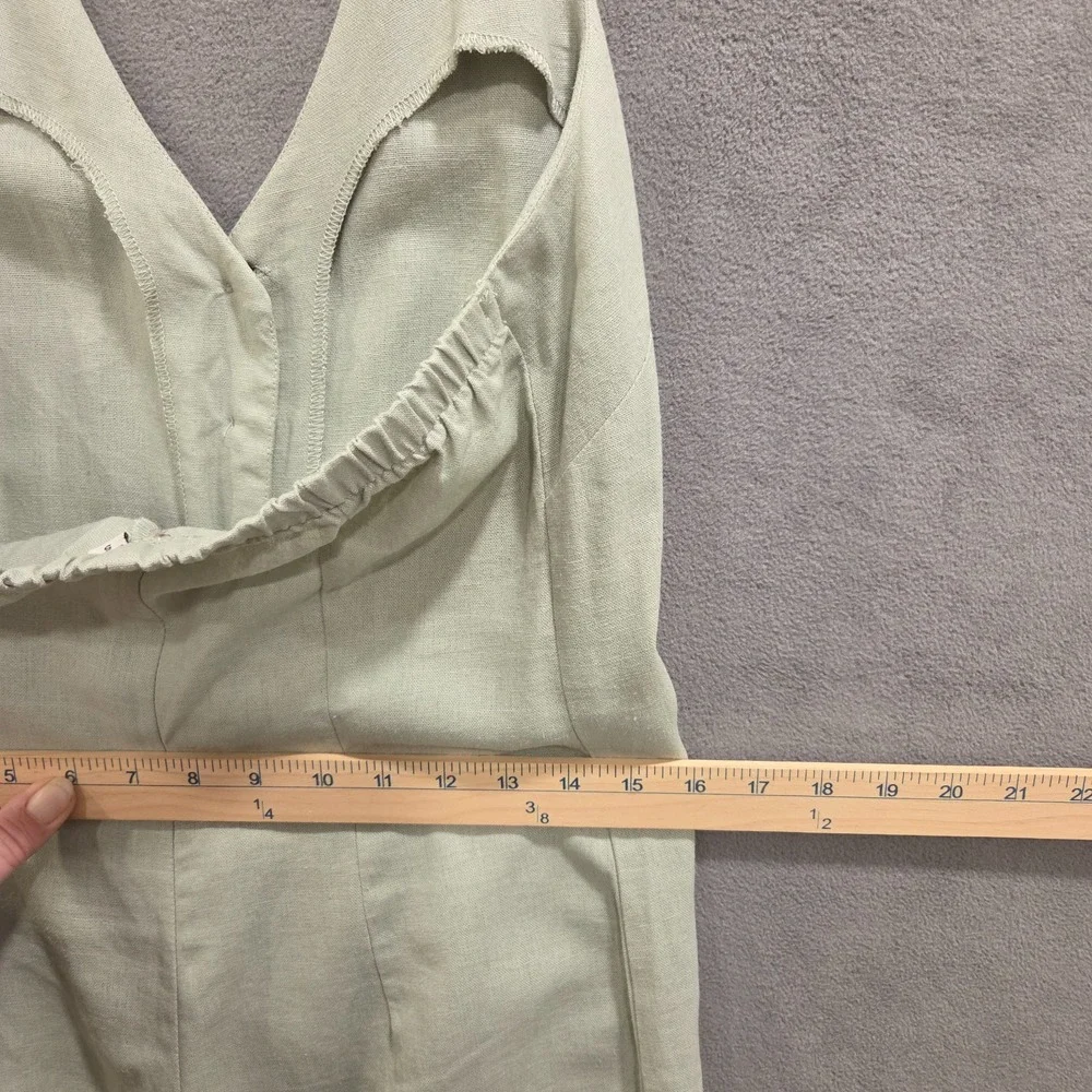 Linen Blend Jumpsuit Womens‎ Size 5 Halter Style V Neck Wide Leg Sage Green Boho